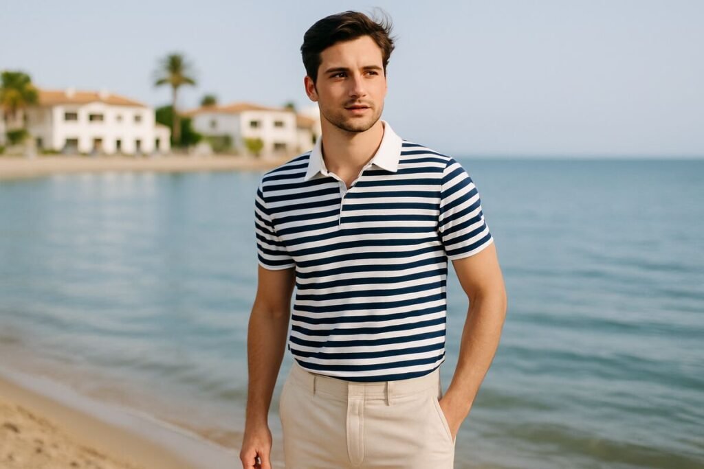 Nautical Elegance Striped Shirt and Tailored Shorts